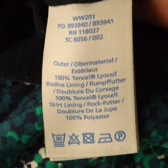 BODEN Dress, 6, Rita Sheath, Ruched Bust, Blue/Green Abstract leaves, Tencel - Picture 12 of 13